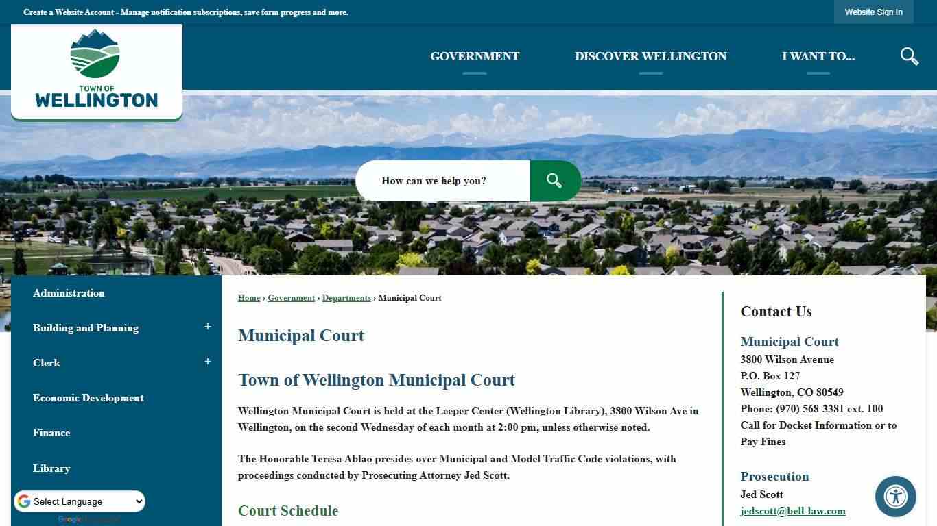 Municipal Court | Wellington, CO