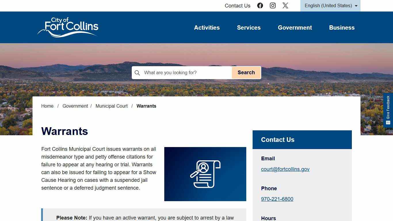 Warrants City of Fort Collins